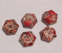 Fire Red Mosaic Stone Hex Rondels, 16mm, Singles