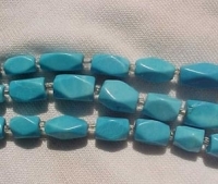 Blue Turquoise Faceted Bricks, 10x6mm