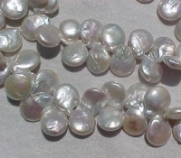 Top Drilled White Coin Pearls, 12-13mm, 8" string