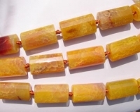 Crackle Agate Faceted Barrels, Golden Orange, 16x36mm, each