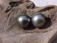 Pair Soft Black Tahitian Pearls, 12-12.5mm