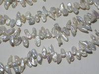 Egret White, Top Drill Long Keshi, 11-12mm
