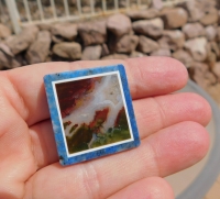 Inlay Pendant Translucent Agate, Turquoise/Sandstone Frame