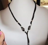 Silk Wrapped Cord Necklace w/Jade Accents, Dark Brown