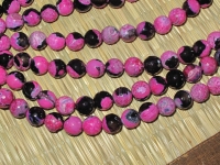 Snowflake Agate Faceted Rounds, Hot Pink & Black, 10mm