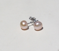 7mm Button Pearl Stud Earrings, Sheer Pink Grade A, Sterling