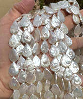 Flat Teardrop Coin Pearls, 13 x 18mm, 8" string