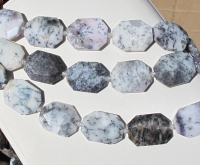 White Dendrite Opal Faceted Flat Freeform Pillows, 30x40mm, each