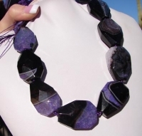 Black & Royal Purple Crackle Agate Flat Nuggets, 24x35mm, each