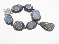 Drusy Blue Chalcedony Bracelet, Sterling