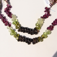 Garnet, Prehnite, Peridot, Smoky Quartz Mix Briolettes, 8-9mm