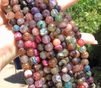 Snowflake Crackle Agate Faceted Rounds, Dark Jewel Tone Mix, 8mm