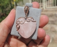 Rose Quartz Heart Pendant, 14kt Rose Gold Vermeil on Sterling