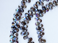 Glass Briolettes Smoky Dark Peacock, Faceted Flat Teardrop, 9x6mm, 40pcs