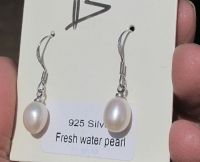7mm White Pearl Drop Earrings, Sterling Silver
