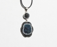 Druzy Dark Blue Aurora Pendant, Sterling