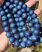 Matte Titanium Drusy Indigo Blue Agate Rounds, 12mm