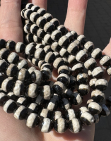 Black & Beige Tibetan DZI Agate Faceted Round, 8mm