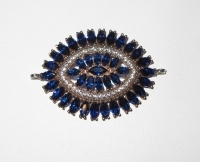 Oval Sterling Medallion Link Blue Sapphire Crystal, 1-1/2"