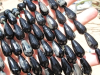 Black Snowflake Agate Faceted Teardrops, 10x20mm, each