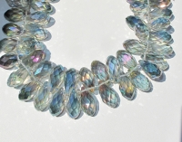 Crystal Briolettes, Aqua Peacock, 10x19mm, 10pcs