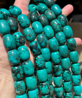 Dark Blue Green Spiderweb Magnesite Turquoise Barrels, 15x20mm