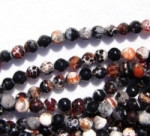 Snowflake Agate Faceted Rounds, Black, Rust & White, 6mm