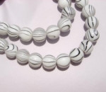 White w/Black Swirl Glass Beads, 12mm