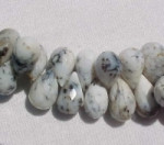 White Dendrite Opal Teardrop Briolettes, 11-12mm