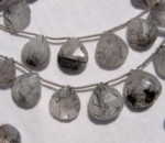 Black Rutilated Frosty Quartz Briolettes, 16mm
